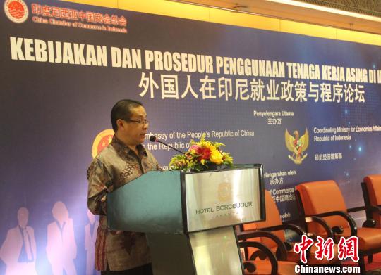 图为印尼经济统筹部副部长Rizal Affandi Lukman出席论坛并致辞?！×钟来?摄