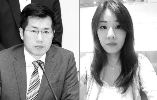 图片说明：民进党“立委”罗致政(左)与女助理粘珮莹。