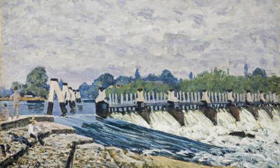 阿尔弗莱德·西斯莱，《早晨的摩莱堰，汉普顿宫》（1874），藏于英国伦敦国家美术馆。