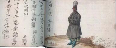 马来西亚华侨商人兴浦的肖像和亲笔字。De Vrise, Album Amicorum, 1601年。私人收藏