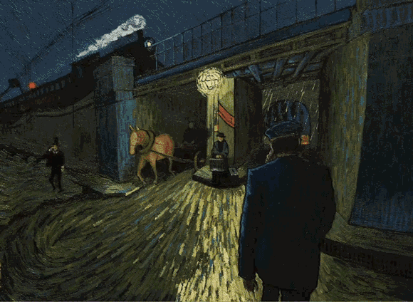 梵高走过的这座桥，来自《蒙特玛居街道上的铁轨》。 ▼