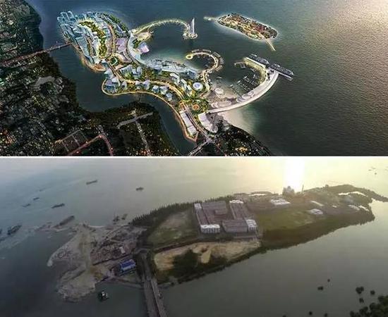 ▲上图：皇京港效果图  下图：皇京港所在地现状