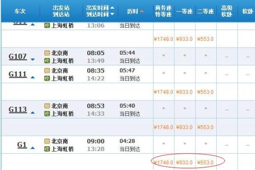 提速后的“复兴号”票价与其他高铁列车相同，提速未提价。截图来自12306官网