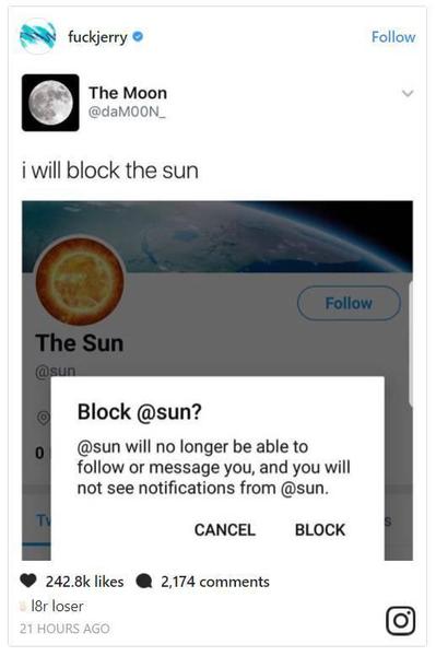 “我将要遮住太阳了！”。图片：Jerry Saltz的Instagram