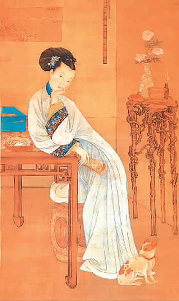 春闺倦读图轴 春闺倦读图轴