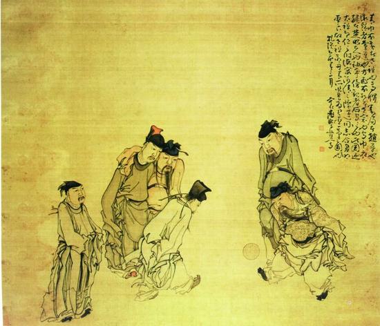 黄慎（清）绘《蹴鞠图》