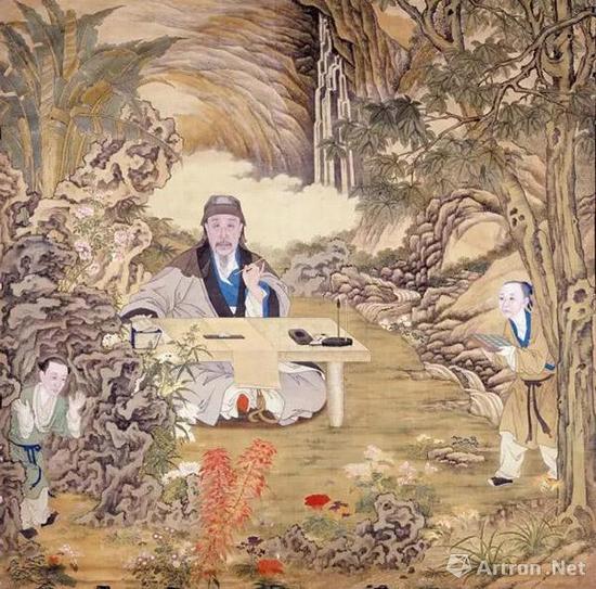 清人《弘历秋景写字》轴