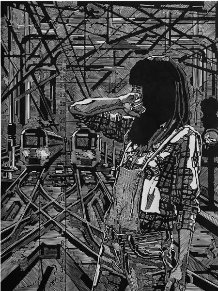 李仲 一号线·都市现在时 60×45cm 木版 2016年