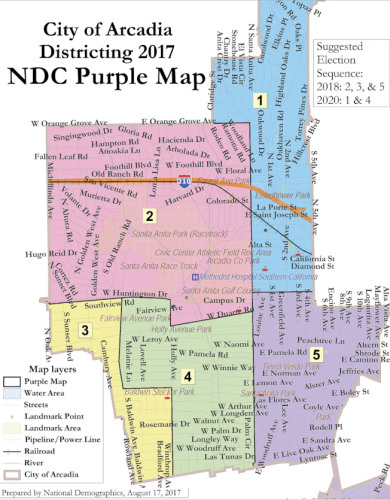 紫色分区图的两个选区华人人口比例在60%以上。(美国《世界日报》)