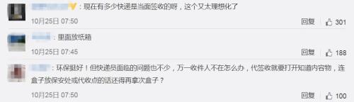 部分网友对可循环包装箱的评论。来源：新浪微博截图。