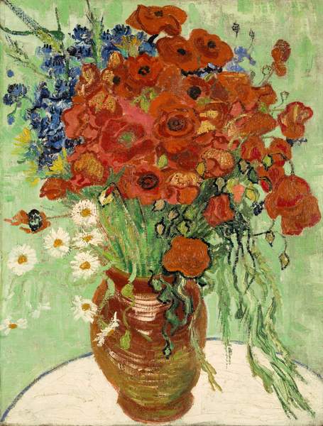 1、梵高《雏菊与罂粟花》Vase with Daisies and Poppies, Vincent van Gogh
