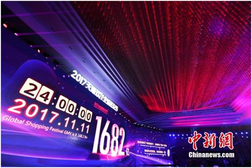 资料图：2017年双11销售额达1682亿元。