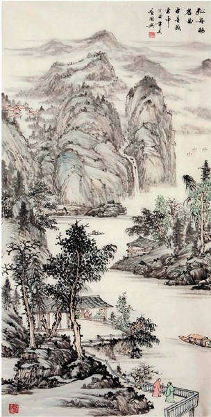 唐国兴 孤舟转岩曲，古寺藏云中