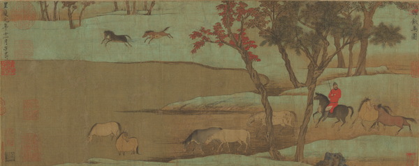 赵孟頫-秋郊饮马图卷-故宫博物院- 赵孟頫-秋郊饮马图卷-故宫博物院-