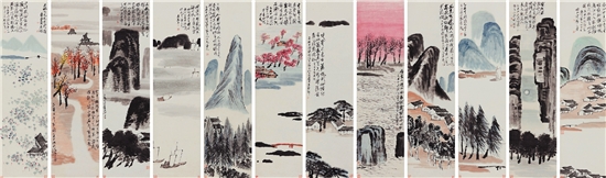齐白石 山水十二条屏 北京保利十二周年秋拍 成交价:RMB 9.315亿元 创齐白石个人拍卖及中国书画拍卖全球纪录