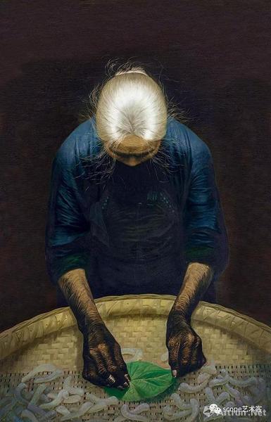 罗中立（b.1948）《春蚕》布面油画 216 × 140cm 1982