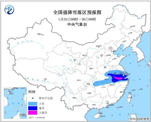 全国强降雪落区预报图(1月25日08时-26日08时) 点击进入下一页