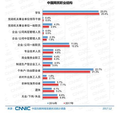 中国网民的职业结构。图片来自CNNIC报告截图
