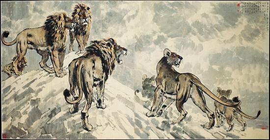   徐悲鸿， 《会师东京》，纸本设色，113cmx217cm，1943，徐悲鸿纪念馆藏