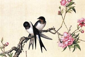 图三:郎世宁《双燕桃花图》