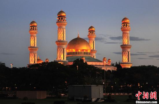 资料图:汶莱清真寺夜色。<a target='_blank' href='http://www.chinanews.com/'>中新社</a>记者 陈文 摄 点击进入下一页