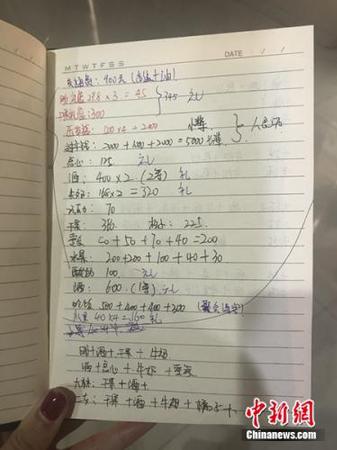 居民展示的春节手写账单。受访者供图