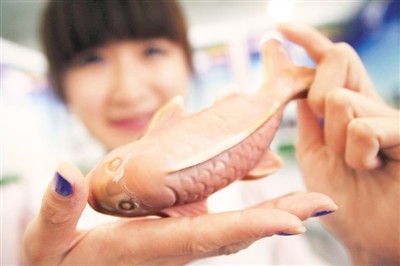 用餐厨垃圾提炼的油脂制作的“鱼”造型的肥皂 用餐厨垃圾提炼的油脂制作的“鱼”造型的肥皂