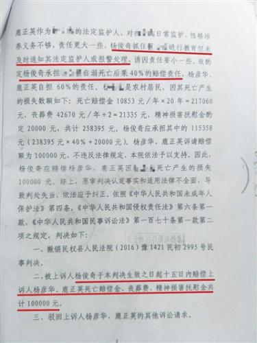 二审法院判决杨俊奇赔偿10万元。受访者供图 点击进入下一页