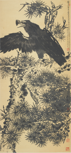 4 李苦禅 《黑松鹰》 纸本水墨 129.5x60cm 1960年 4 李苦禅 《黑松鹰》 纸本水墨 129.5x60cm 1960年