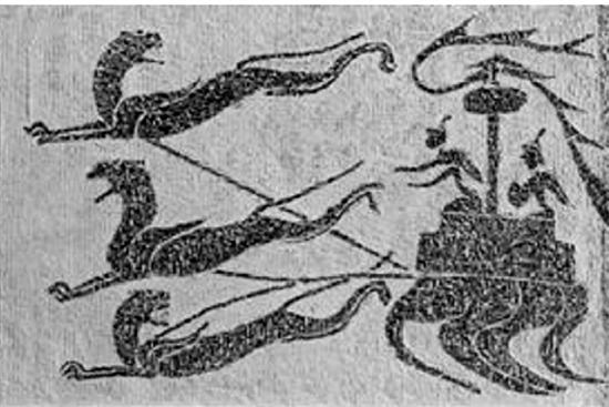 “虎车雷公图”， 南阳市汉画馆，南阳市英庄汉墓出土