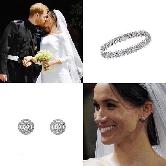 北京时间5月19日，英王室哈里王子与梅根王妃大婚，这场婚礼上的每一个细节都是世界关注的焦点。她佩戴的手环和耳钉都来自卡地亚，冠冕则借自伊丽莎白女王二世