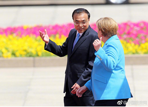 李克强欢迎默克尔访华 就中德中欧关系交换意见