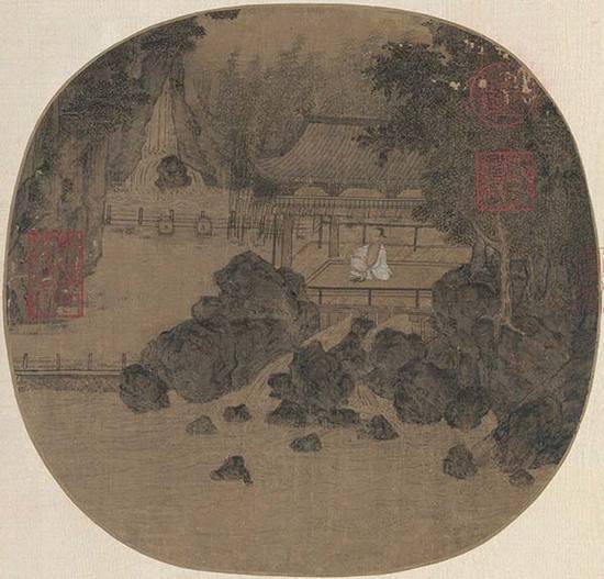 燕文贵(北宋)《纳凉观瀑图》 绢本设色23.7×24.8cm