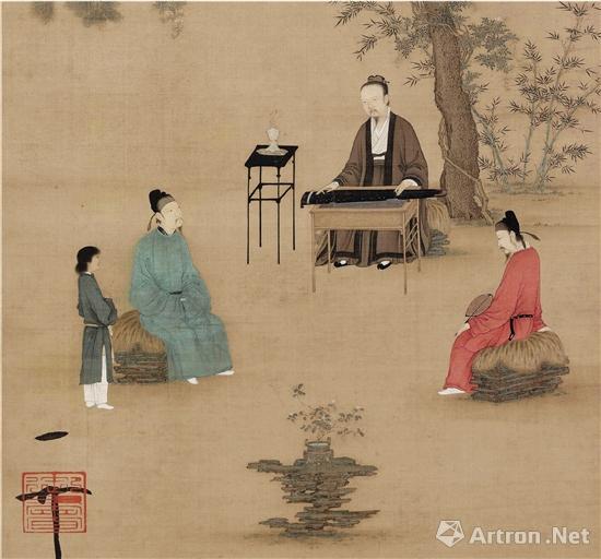 宋 赵佶 听琴图轴(局部)