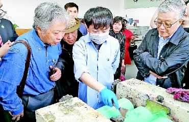 委员们考察颜料制作工艺     委员们考察颜料制作工艺