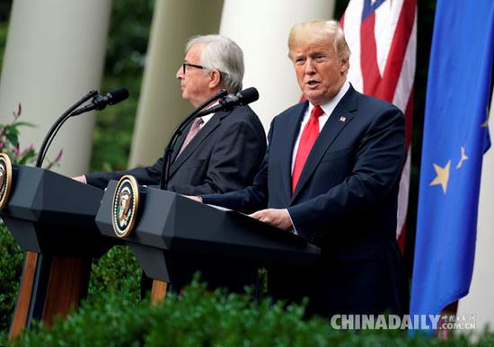美国欧盟同意缓解贸易紧张局势 特朗普发推特:我们彼此相爱