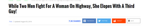 印度两男子为女子高速上打架 女子却和另一人私奔