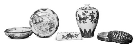 清  青花文房四件 清  青花文房四件