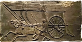 南朝刘宋墓彩绘偏幰车画像砖  河南博物院藏