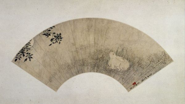 《桂花月兔图》扇页，清，李世倬绘，纸本，淡设色