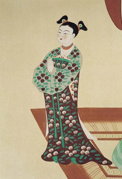 少女襦裙纹样 莫高窟第114窟（段文杰临?。┲刑? style=