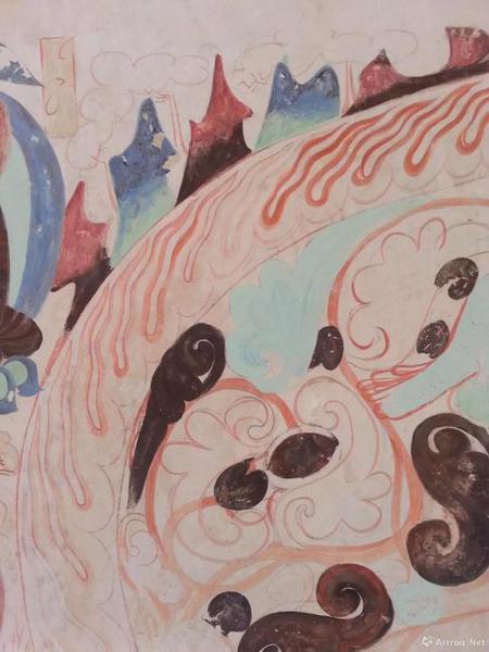 莫高窟第285窟北壁忍冬禽鸟龛楣现状临?。ㄉ叫尉植浚┡砦募? style=