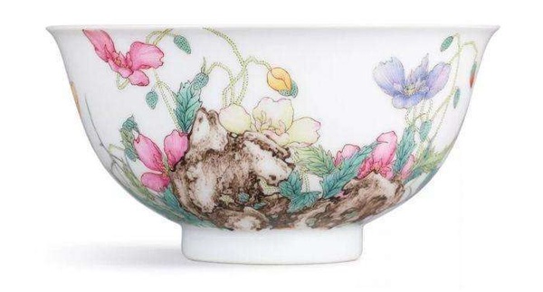 清乾隆御制珐琅彩虞美人题诗碗 清乾隆御制珐琅彩虞美人题诗碗