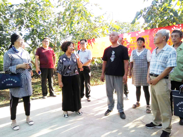 3在第一期薄皮核桃优化丰产技术暨产业发展培训班上，林业高级工程师王士玲涞水基地现场授课。