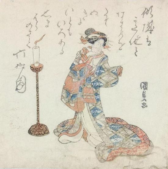 摺物画，歌川国贞（Utagawa Kunisada， 1786?1865），彩色木刻版画，1821年