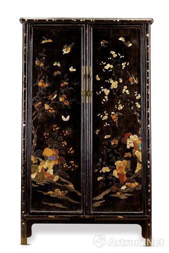 明 黑漆百宝嵌圆角柜