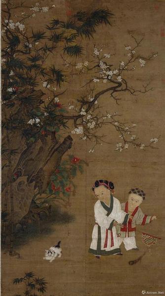 宋人《冬日婴戏图》绢本设色纵196.2cm，横107.1cm，现藏台北故宫博物院