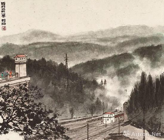 拍品编号1283傅抱石《西那亚又一景》 设色纸本 镜框 48.5 x 56.5 cm。