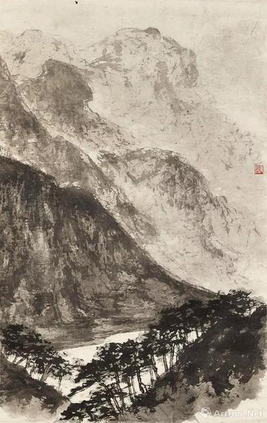 拍品编号1285傅抱石《高山仰止》设色纸本 镜框103 x 65.5 cm。
