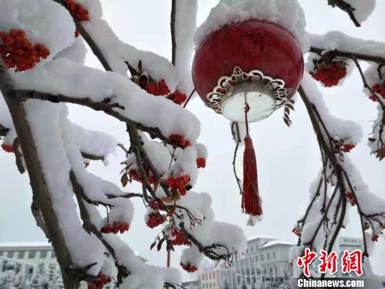 图为街边雪景?！≌哦?摄
